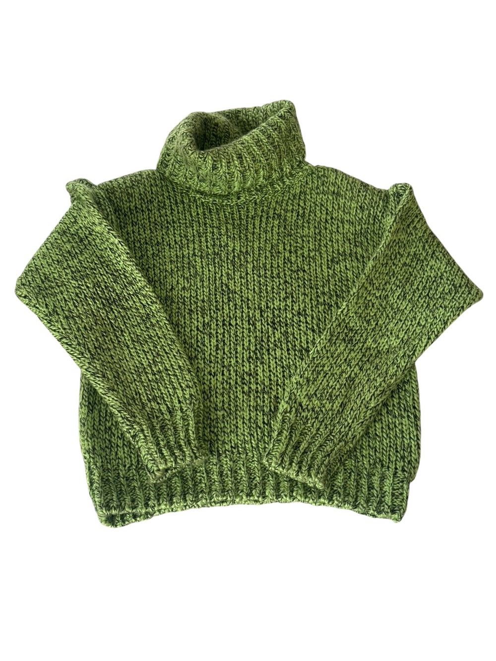 Chunky Green Turtle Neck Knit Sweater‎ w/ Shoulder Pads Womens Medium